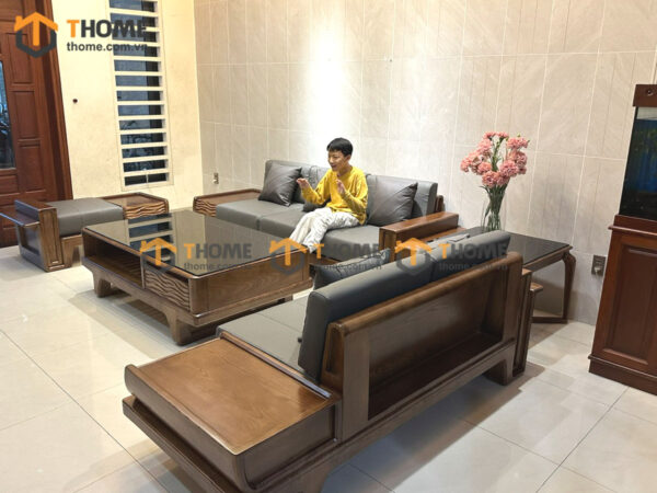 Sofa Gỗ Sồi Tự Nhiên Dragon 5 Món Màu Óc Chó SFĐ-36SN