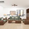Sofa Gỗ Sồi Tự Nhiên Phonix Chân Vát Màu Óc Chó SFĐ-37SN