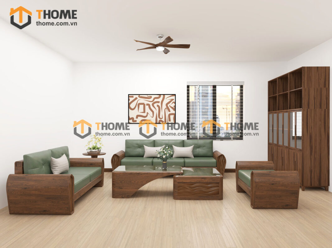 Sofa Gỗ Sồi Tự Nhiên Phonix Chân Vát Màu Óc Chó SFĐ-37SN