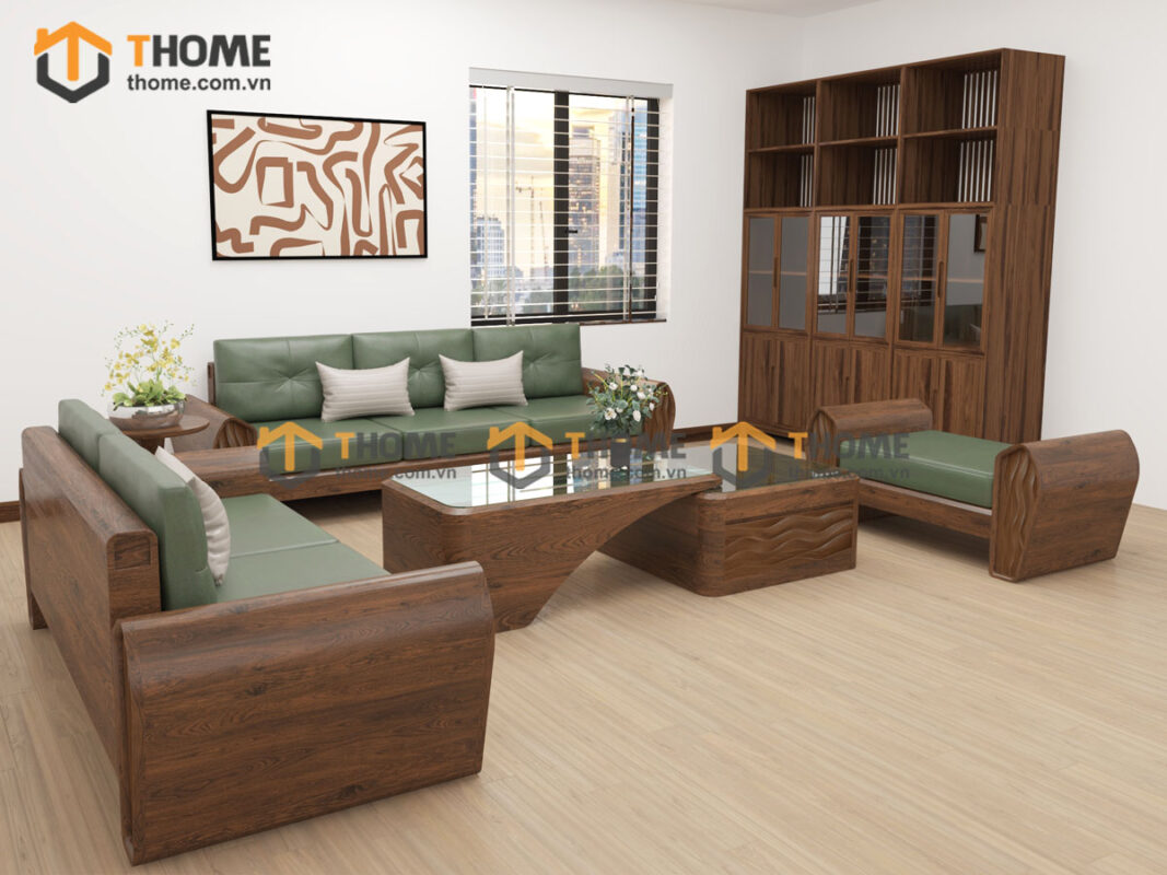 Sofa Gỗ Sồi Tự Nhiên Phonix Chân Vát Màu Óc Chó SFĐ-37SN
