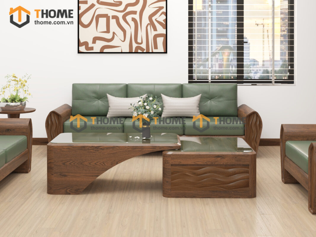 Sofa Gỗ Sồi Tự Nhiên Phonix Chân Vát Màu Óc Chó SFĐ-37SN