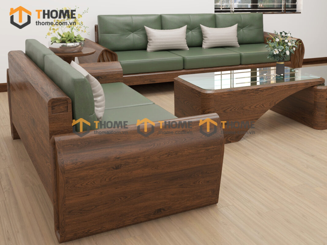 Sofa Gỗ Sồi Tự Nhiên Phonix Chân Vát Màu Óc Chó SFĐ-37SN