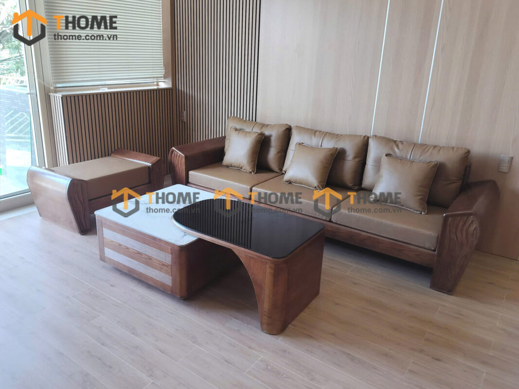 Sofa Gỗ Sồi Tự Nhiên Phonix Chân Vát Màu Óc Chó SFĐ-37SN