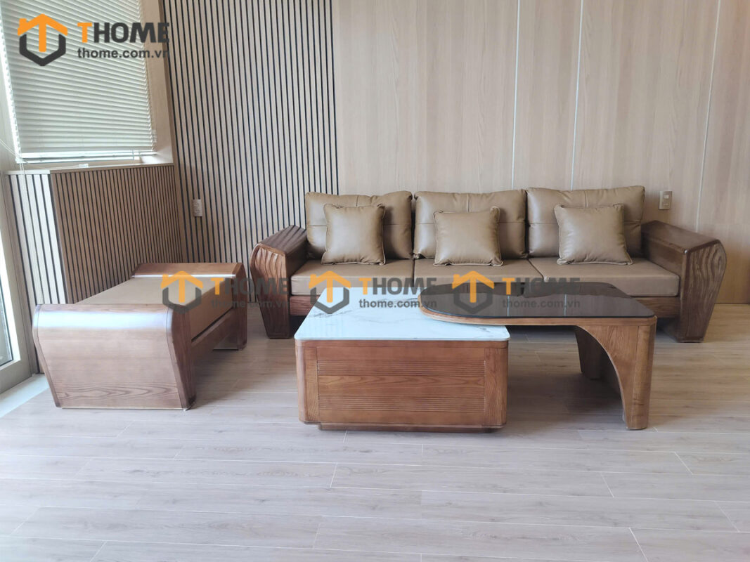 Sofa Gỗ Sồi Tự Nhiên Phonix Chân Vát Màu Óc Chó SFĐ-37SN