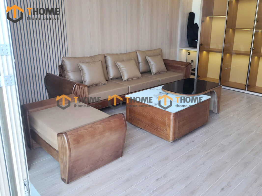 Sofa Gỗ Sồi Tự Nhiên Phonix Chân Vát Màu Óc Chó SFĐ-37SN