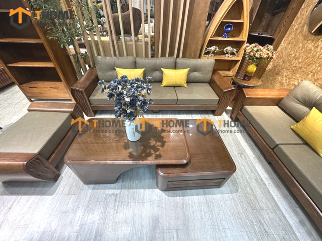 Sofa Gỗ Sồi Tự Nhiên Phonix Chân Vát Màu Óc Chó SFĐ-37SN