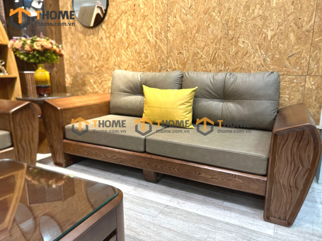 Sofa Gỗ Sồi Tự Nhiên Phonix Chân Vát Màu Óc Chó SFĐ-37SN