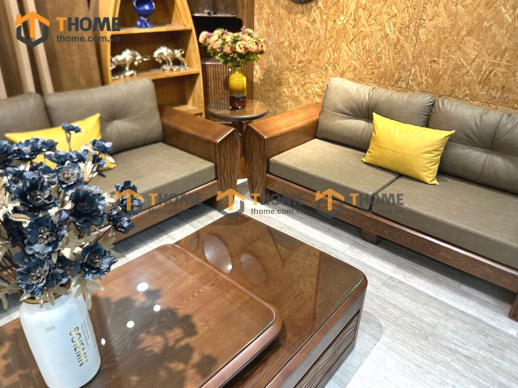 Sofa Gỗ Sồi Tự Nhiên Phonix Chân Vát Màu Óc Chó SFĐ-37SN