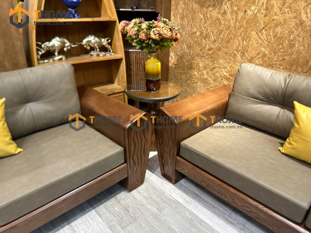 Sofa Gỗ Sồi Tự Nhiên Phonix Chân Vát Màu Óc Chó SFĐ-37SN