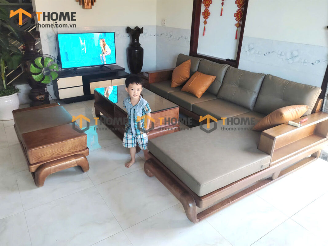 Sofa Gỗ Sồi Tự Nhiên Chân Đùi Gà Óc Màu Óc Chó SFĐ-39SN