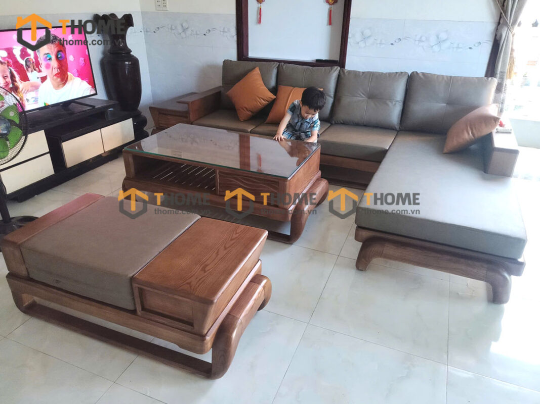 Sofa Gỗ Sồi Tự Nhiên Chân Đùi Gà Óc Màu Óc Chó SFĐ-39SN