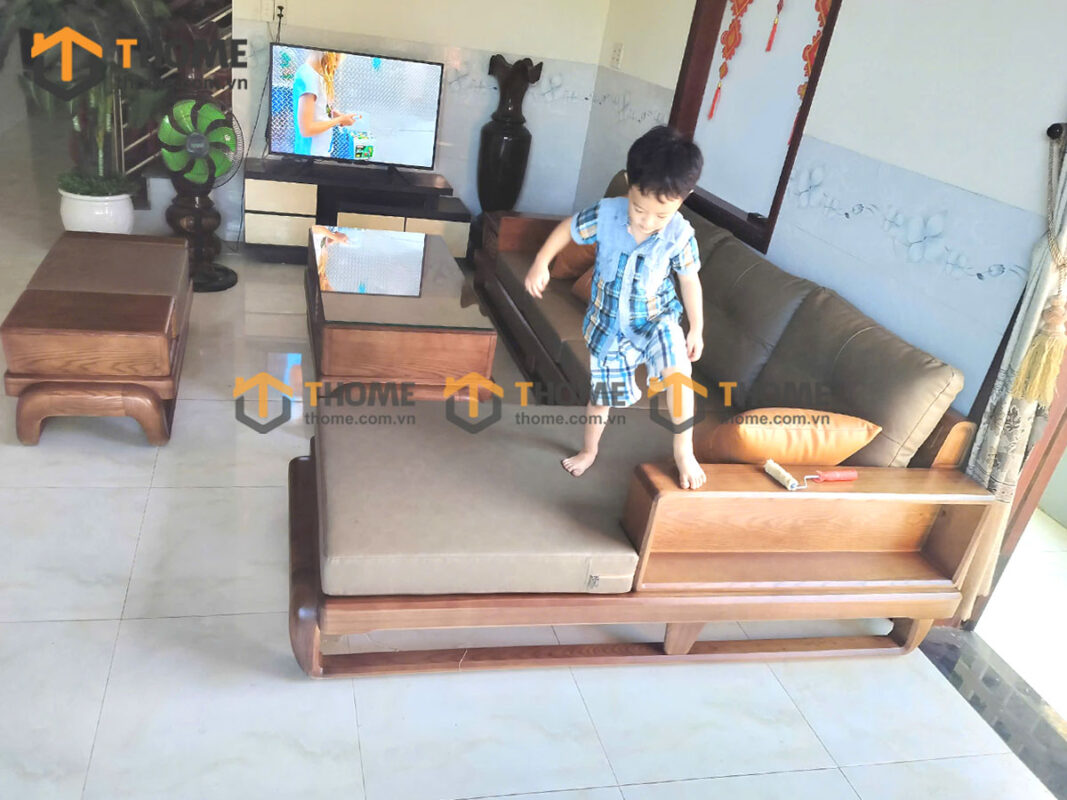 Sofa Gỗ Sồi Tự Nhiên Chân Đùi Gà Óc Màu Óc Chó SFĐ-39SN