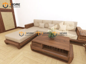 Sofa Gỗ Sồi Tự Nhiên Chân Đùi Gà Óc Màu Óc Chó SFĐ-39SN