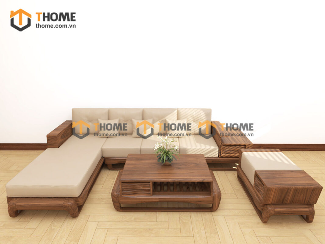 Sofa Gỗ Sồi Tự Nhiên Chân Đùi Gà Óc Màu Óc Chó SFĐ-39SN