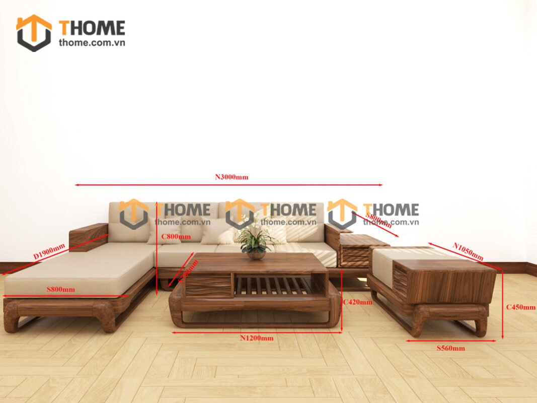 Sofa Gỗ Sồi Tự Nhiên Chân Đùi Gà Óc Màu Óc Chó SFĐ-39SN