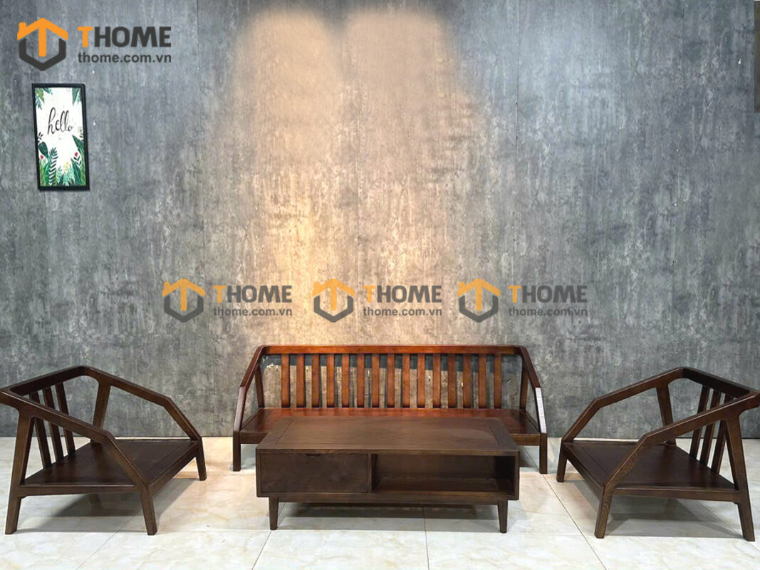 Sofa Katana Gỗ Sồi Tự Nhiên New Tay Vát Màu Óc Chó SFT-33SN