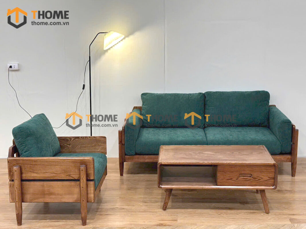Sofa Audi Gỗ Sồi Tự Nhiên Tay Vuông 1.8m Màu Óc Chó SFT-40SN