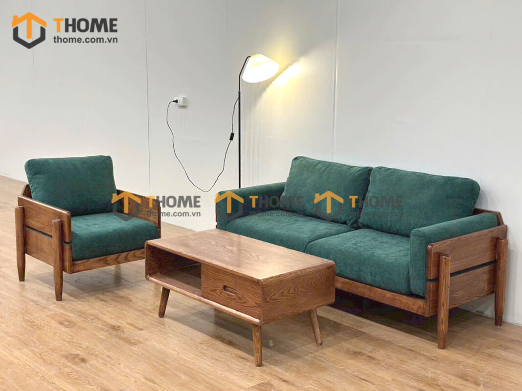 Sofa Audi Gỗ Sồi Tự Nhiên Tay Vuông 1.8m Màu Óc Chó SFT-40SN