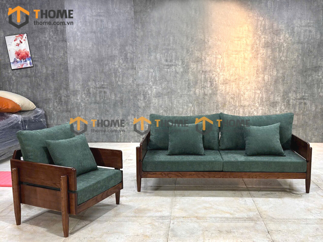 Sofa Rew Gỗ Sồi Tự Nhiên Tay Vuông 1.8m Màu Óc Chó SFT-40SN