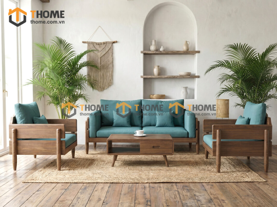 Sofa Rew Gỗ Sồi Tự Nhiên Tay Vuông 1.8m Màu Óc Chó SFT-40SN