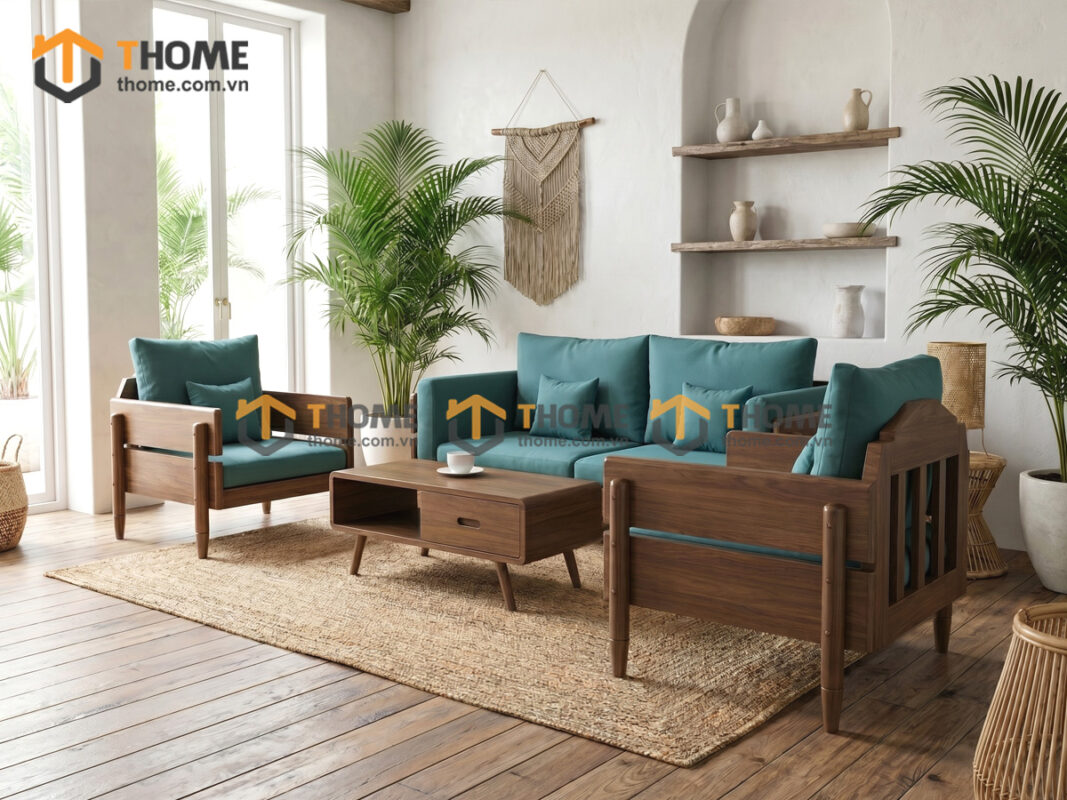 Sofa Rew Gỗ Sồi Tự Nhiên Tay Vuông 1.8m Màu Óc Chó SFT-40SN