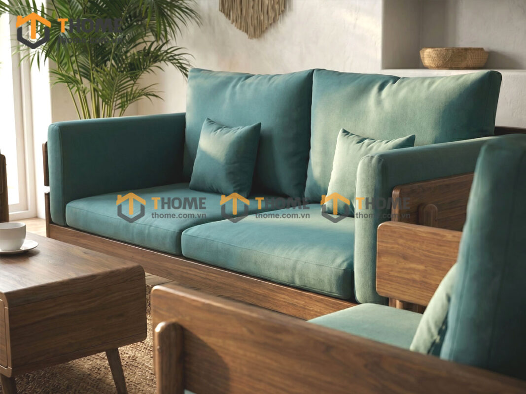 Sofa Rew Gỗ Sồi Tự Nhiên Tay Vuông 1.8m Màu Óc Chó SFT-40SN