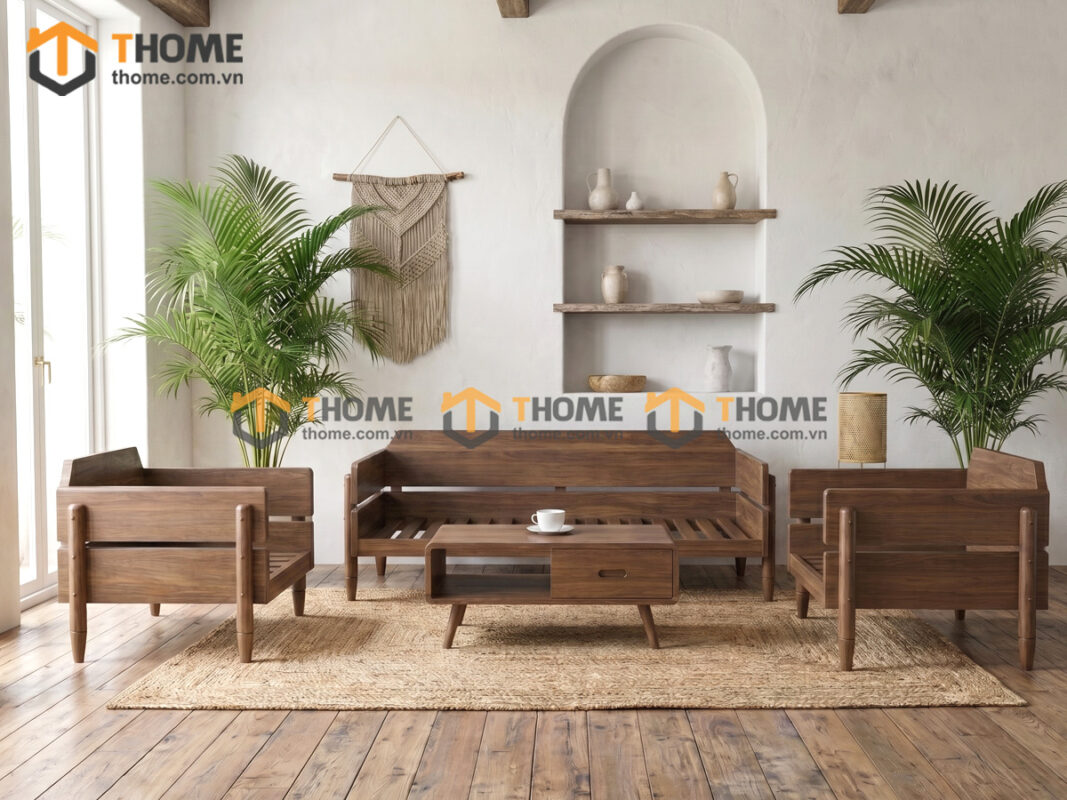 Sofa Rew Gỗ Sồi Tự Nhiên Tay Vuông 1.8m Màu Óc Chó SFT-40SN