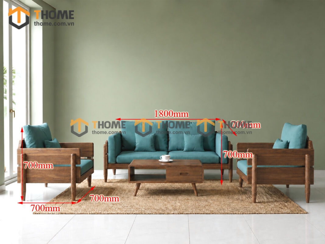 Sofa Rew Gỗ Sồi Tự Nhiên Tay Vuông 1.8m Màu Óc Chó SFT-40SN