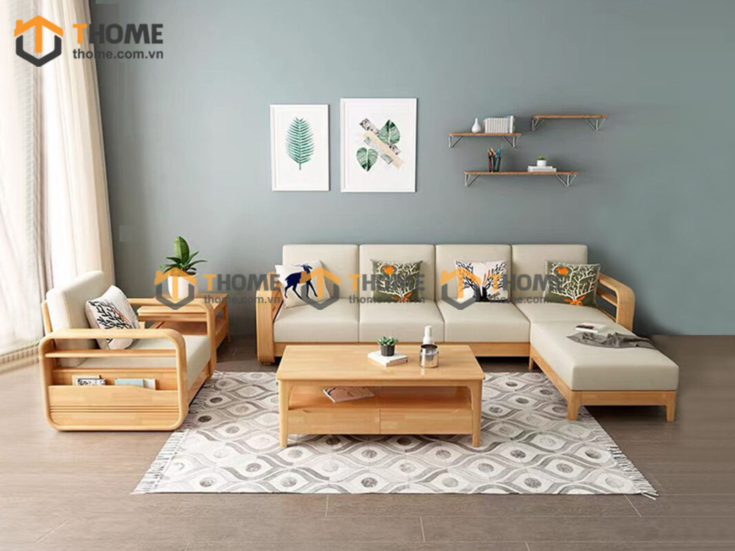 Sofa Gỗ Sồi Tự Nhiên Sun Góc Màu Óc Chó SFĐ-38SN