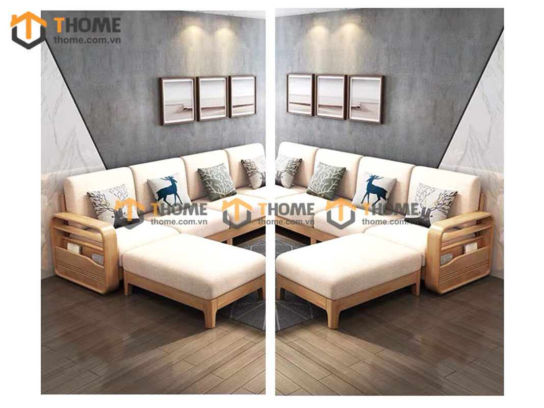 Sofa Gỗ Sồi Tự Nhiên Sun Góc Màu Óc Chó SFĐ-38SN