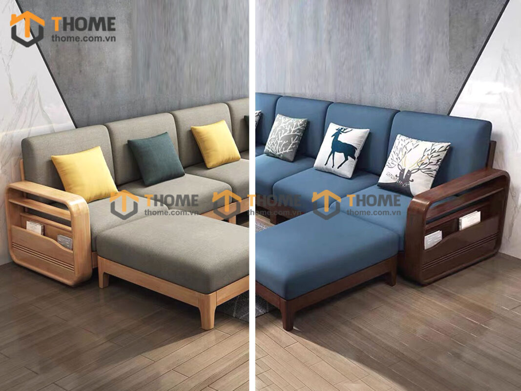 Sofa Gỗ Sồi Tự Nhiên Sun Góc Màu Óc Chó SFĐ-38SN