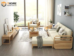 Sofa Gỗ Sồi Tự Nhiên Sun Góc Màu Óc Chó SFĐ-38SN