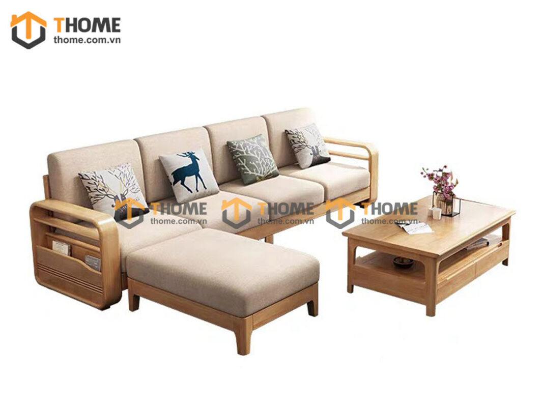 Sofa Gỗ Sồi Tự Nhiên Sun Góc Màu Óc Chó SFĐ-38SN