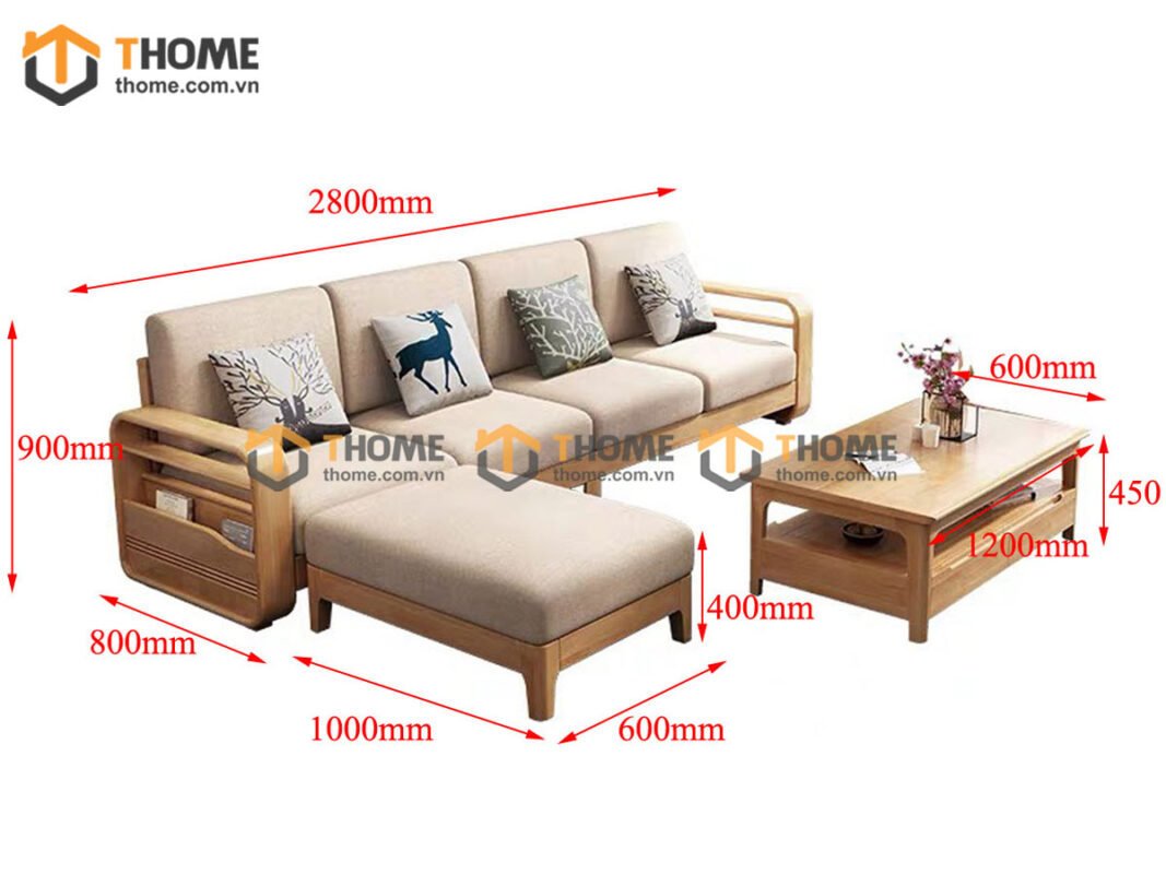 Sofa Gỗ Sồi Tự Nhiên Sun Góc Màu Óc Chó SFĐ-38SN