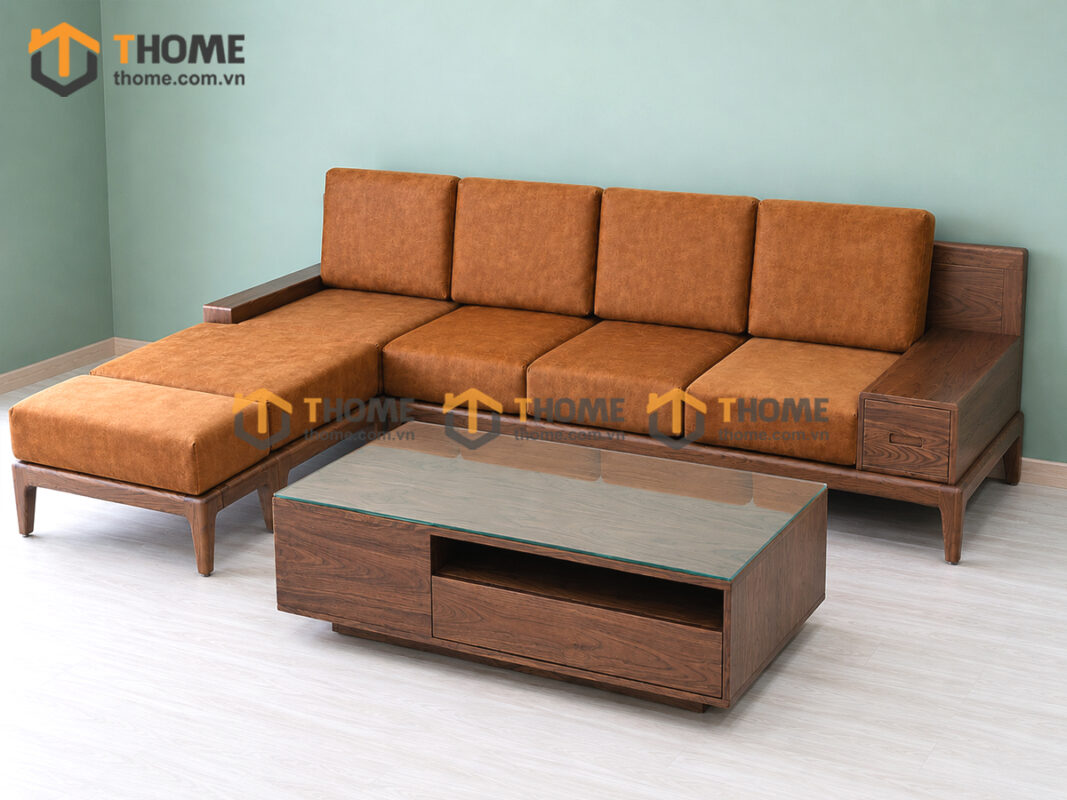 Sofa Gỗ Sồi Tự Nhiên Zen Chân Hươu Màu Óc Chó SFĐ-41SN