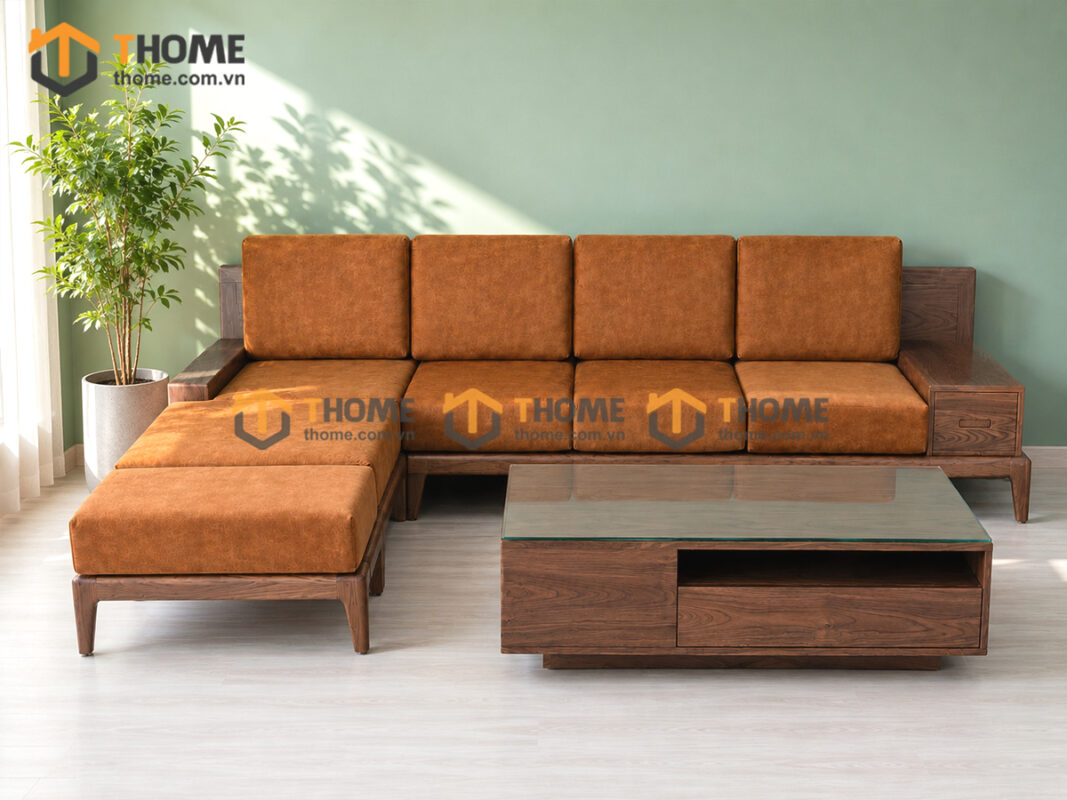 Sofa Gỗ Sồi Tự Nhiên Zen Chân Hươu Màu Óc Chó SFĐ-41SN