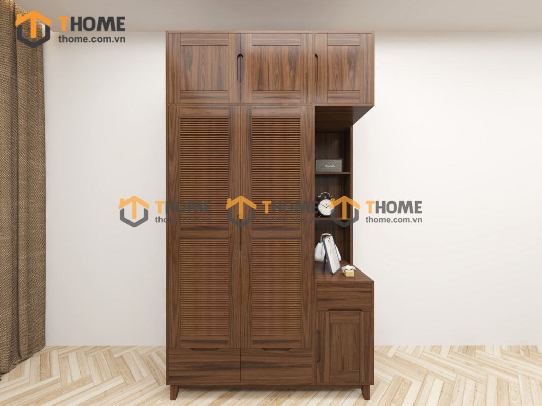 Tủ Áo Gỗ Sồi Tự Nhiên 2 Cánh Toto Kèm Kệ Sách TA-35SN