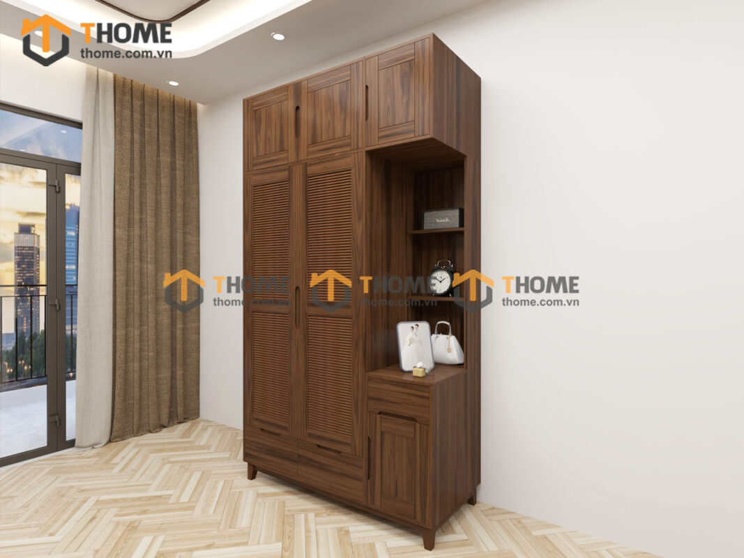 Tủ Áo Gỗ Sồi Tự Nhiên 2 Cánh Toto Kèm Kệ Sách TA-35SN