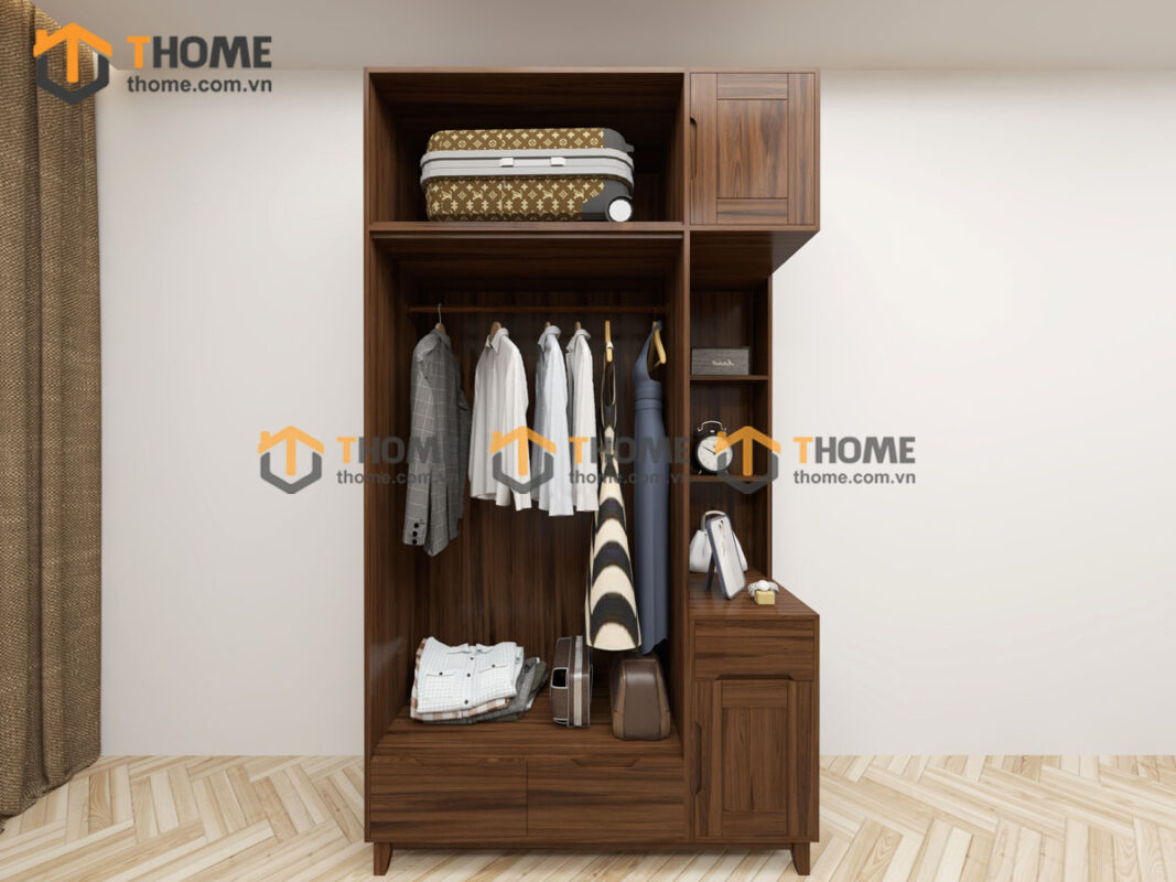 Tủ Áo Gỗ Sồi Tự Nhiên 2 Cánh Toto Kèm Kệ Sách TA-35SN