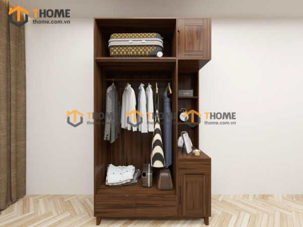 Tủ Áo Gỗ Sồi Tự Nhiên 2 Cánh Toto Kèm Kệ Sách TA-35SN