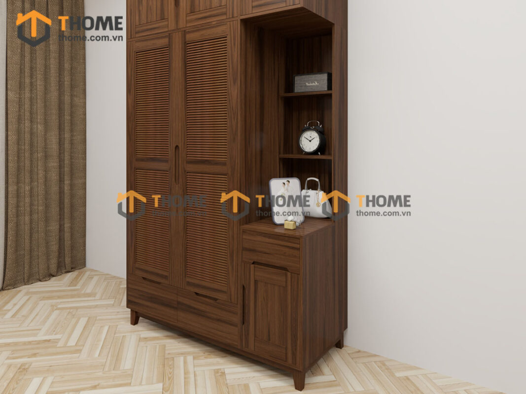 Tủ Áo Gỗ Sồi Tự Nhiên 2 Cánh Toto Kèm Kệ Sách TA-35SN