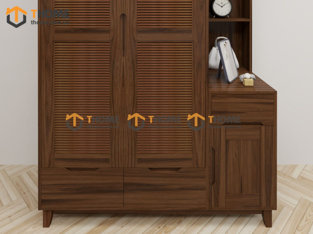 Tủ Áo Gỗ Sồi Tự Nhiên 2 Cánh Toto Kèm Kệ Sách TA-35SN