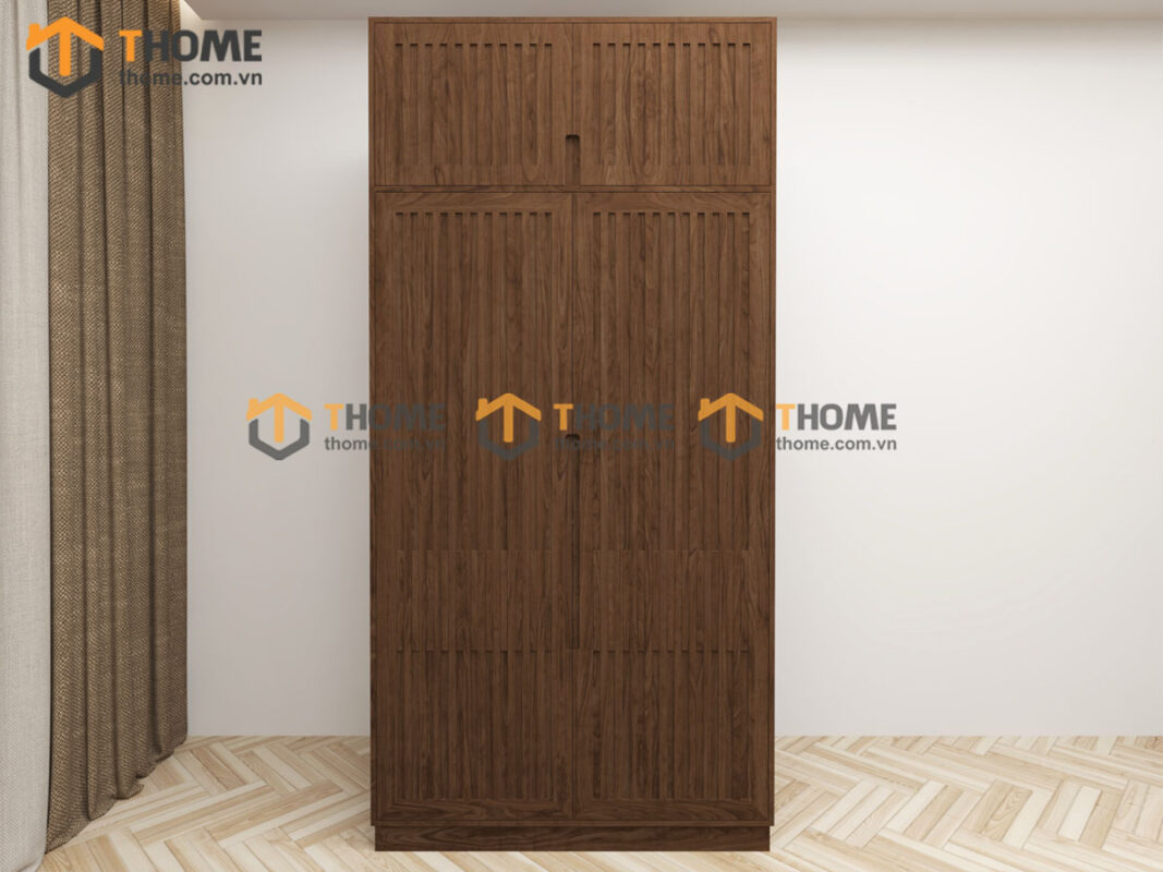 Tủ Áo Gỗ Sồi Tự Nhiên 2 Cánh Sọc Lion Màu Óc Chó TA-42SN