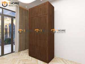 Tủ Áo Gỗ Sồi Tự Nhiên 2 Cánh Sọc Lion Màu Óc Chó TA-42SN