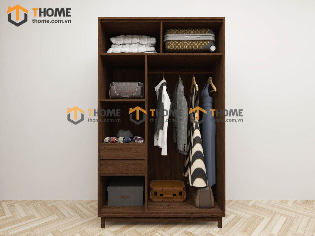Tủ Áo Gỗ Sồi Tự Nhiên 2 Cánh Trơn Nate Màu Óc Chó TA-39SN