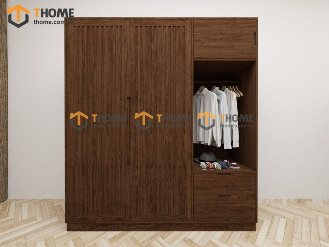Tủ Áo Gỗ Sồi Tự Nhiên 3 Cánh Sọc Lion Màu Óc Chó TA-43SN