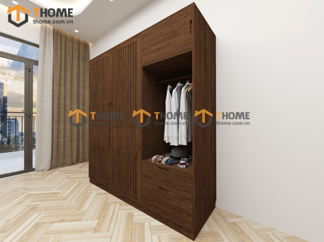 Tủ Áo Gỗ Sồi Tự Nhiên 3 Cánh Sọc Lion Màu Óc Chó TA-43SN