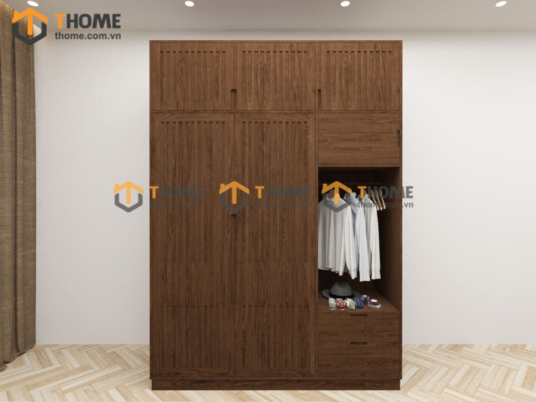 Tủ Áo Gỗ Sồi Tự Nhiên 3 Cánh Sọc Lion Màu Óc Chó TA-43SN
