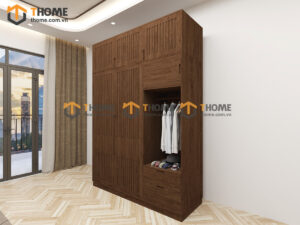 Tủ Áo Gỗ Sồi Tự Nhiên 3 Cánh Sọc Lion Màu Óc Chó TA-43SN