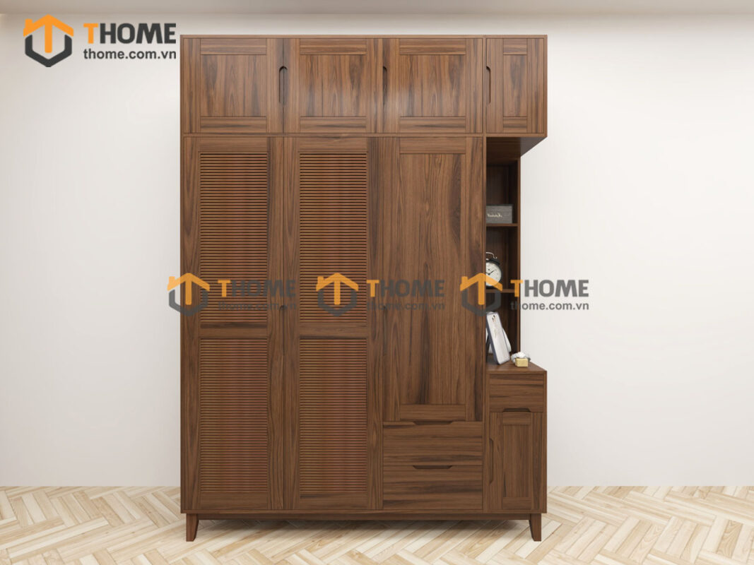 Tủ Áo Gỗ Sồi Tự Nhiên 3 Cánh Toto Kèm Kệ Sách TA-36SN